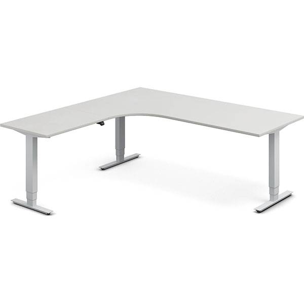 Office h&aelig;ve-s&aelig;nkebord 200x200cm i lys gr&aring; med hvidt stel venstrevendt