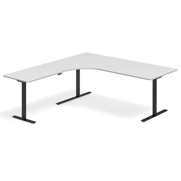 Office hæve-sænkebord 200x200cm i lys grå med sort stel venstrevendt
