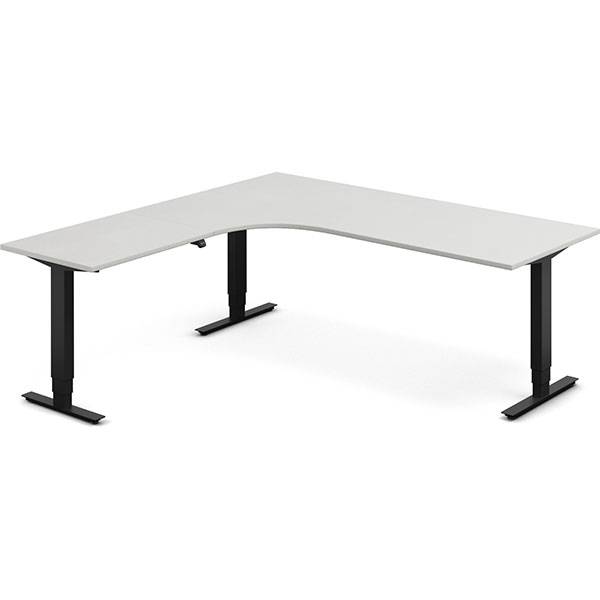 Office h&aelig;ve-s&aelig;nkebord 200x200cm i lys gr&aring; med sort stel venstrevendt