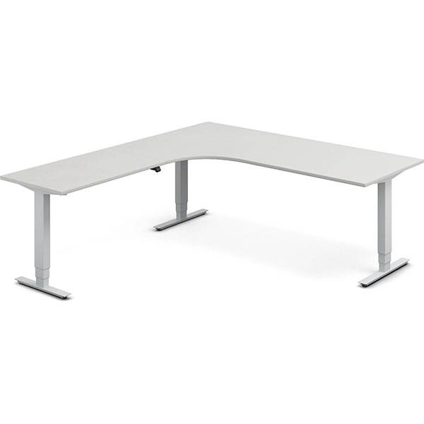 Office h&aelig;ve-s&aelig;nkebord 200x220cm i lys gr&aring; med alugr&aring;t stel venstrevendt