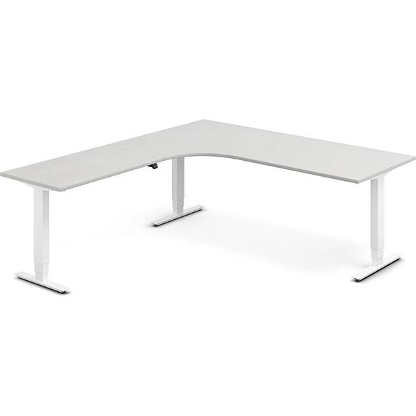 Office h&aelig;ve-s&aelig;nkebord 200x220cm i lys gr&aring; med hvidt stel venstrevendt