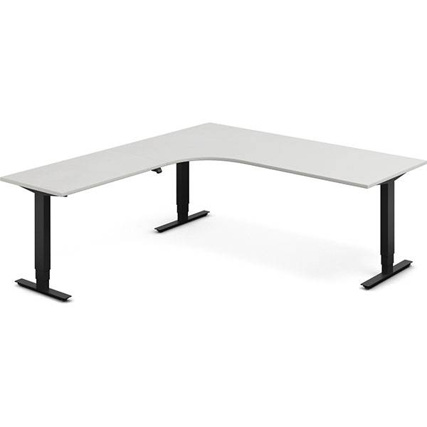 Office h&aelig;ve-s&aelig;nkebord 200x220cm i lys gr&aring; med sort stel venstrevendt