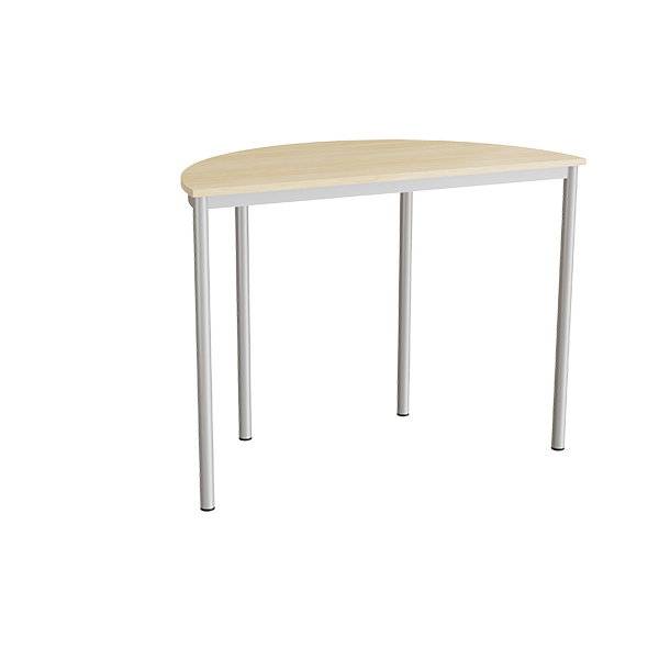 Halvrundt elevbord 120x60cm i birk laminat med alugr&aring;t stel, h&oslash;jde 90cm