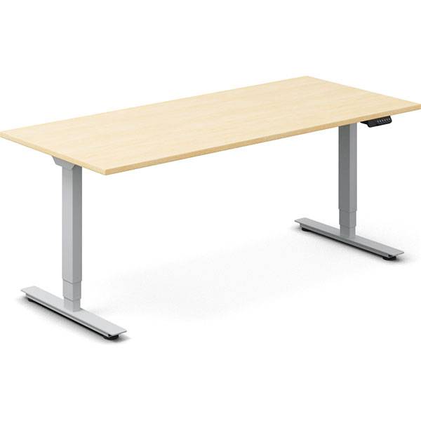 Office hæve-sænkebord 180x80cm i birk med alugråt stel