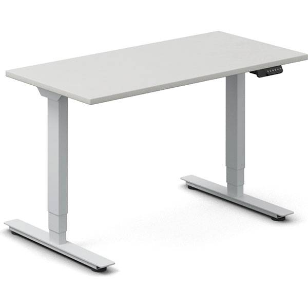 Office h&aelig;ve-s&aelig;nkebord 120x60cm lysgr&aring; med s&oslash;lv stel