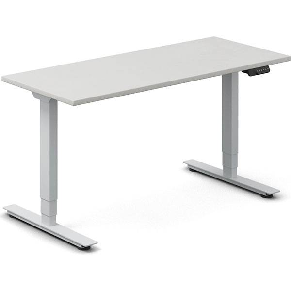 Office h&aelig;ve-s&aelig;nkebord 140x60cm lysgr&aring; med s&oslash;lv stel