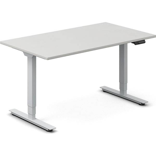 Office h&aelig;ve-s&aelig;nkebord 140x80cm lysgr&aring; med s&oslash;lv stel