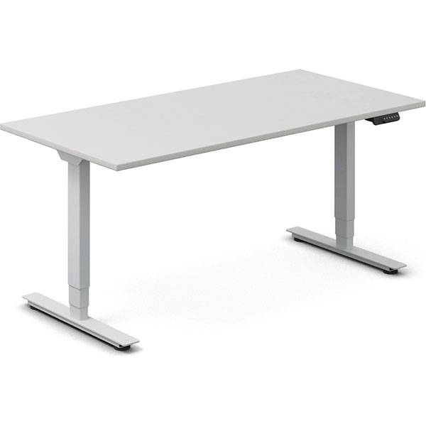 Office h&aelig;ve-s&aelig;nkebord 160x80cm lysgr&aring; med s&oslash;lv stel