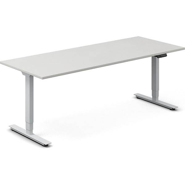 Office hæve-sænkebord 180x80cm lysgrå med sølv stel