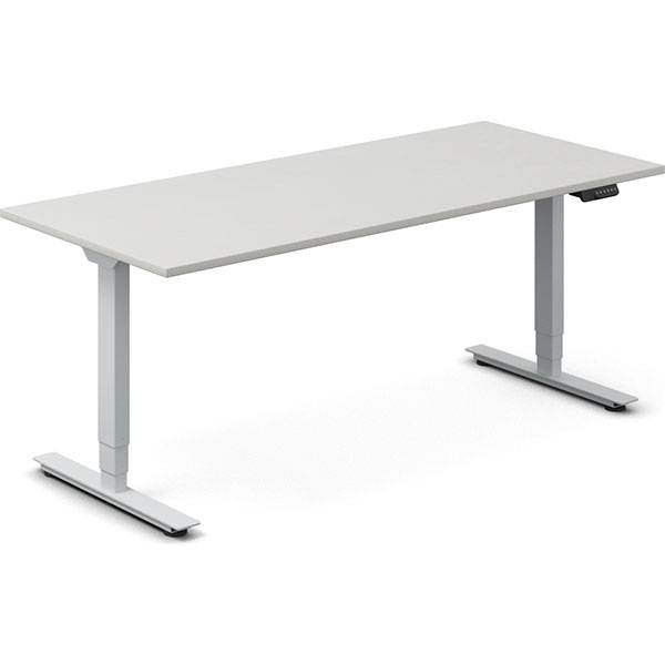 Office h&aelig;ve-s&aelig;nkebord 200x80cm i lysgr&aring; med s&oslash;lv stel