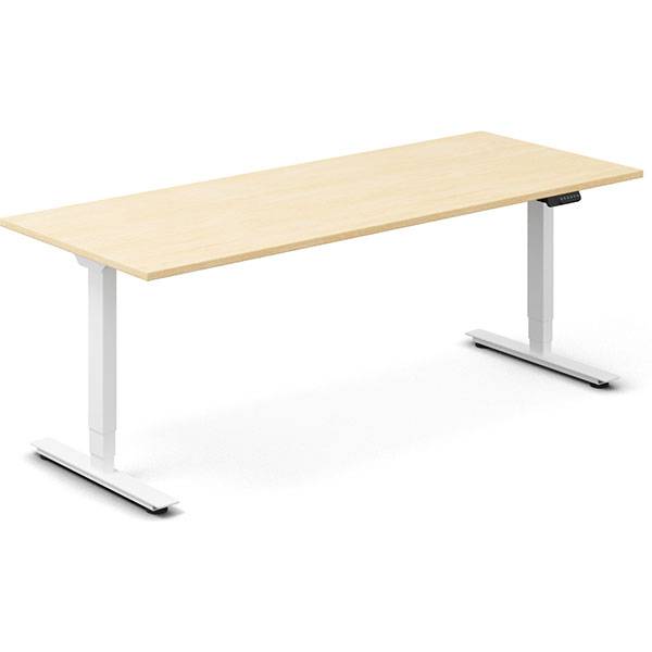 Office h&aelig;ve-s&aelig;nkebord 200x80cm i birk med hvidt stel