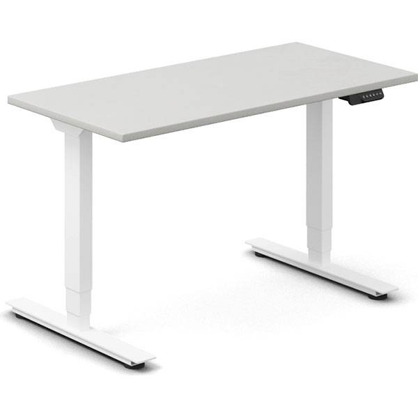 Office hæve-sænkebord 120x60cm lysgrå med hvidt stel