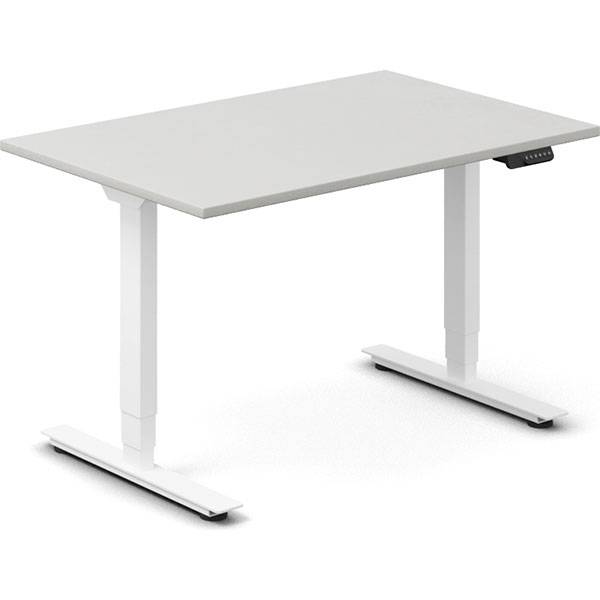 Office h&aelig;ve-s&aelig;nkebord 120x80cm lysgr&aring; med hvidt stel