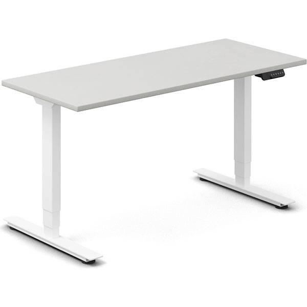 Office h&aelig;ve-s&aelig;nkebord 140x60cm lysgr&aring; med hvidt stel