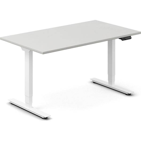 Office h&aelig;ve-s&aelig;nkebord 140x80cm lysgr&aring; med hvidt stel