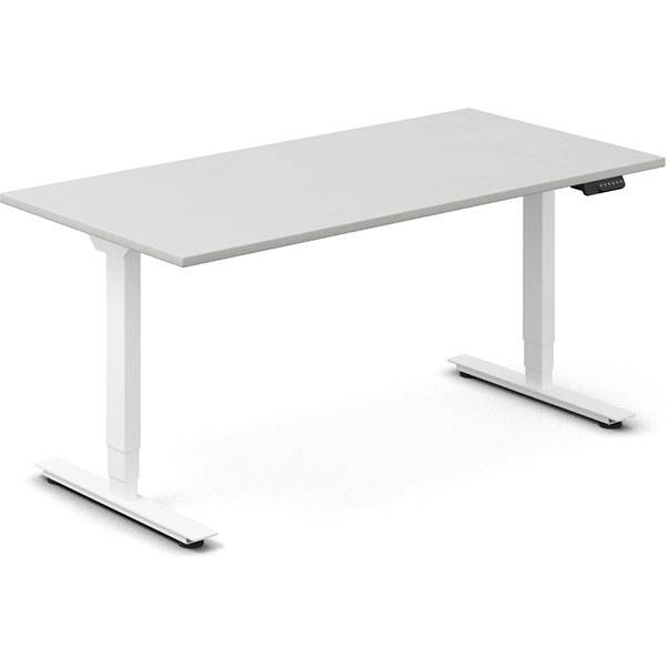 Office h&aelig;ve-s&aelig;nkebord 160x80cm lysgr&aring; med hvidt stel