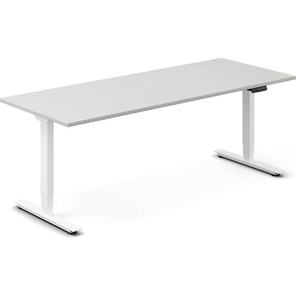 Office hæve-sænkebord 180x80cm lysgrå med hvidt stel