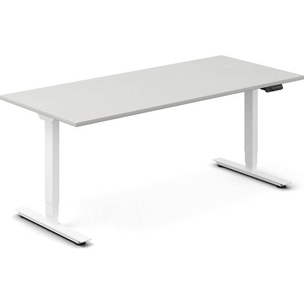 Office h&aelig;ve-s&aelig;nkebord 200x80cm i lysgr&aring; med hvidt stel