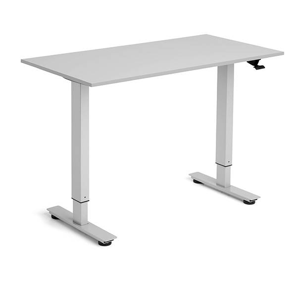 Flexidesk h&aelig;ve-s&aelig;nke bord 120x60cm lys gr&aring; med s&oslash;lv stel