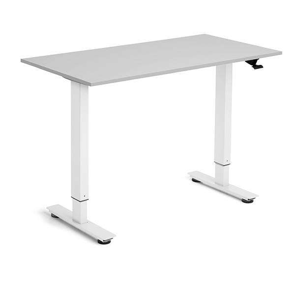 Flexidesk h&aelig;ve-s&aelig;nke bord 120x60cm lys gr&aring; med hvidt stel
