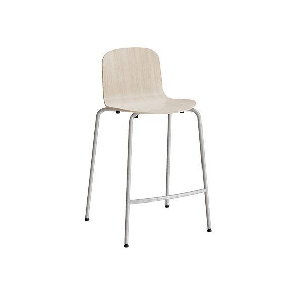 Barstol med hvidpigmenteret eg laminat og alugr&aring;t understel