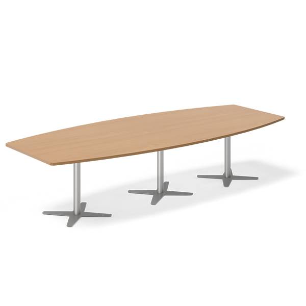 Office konferencebord bådformet 320x120cm bøg med sølv stel