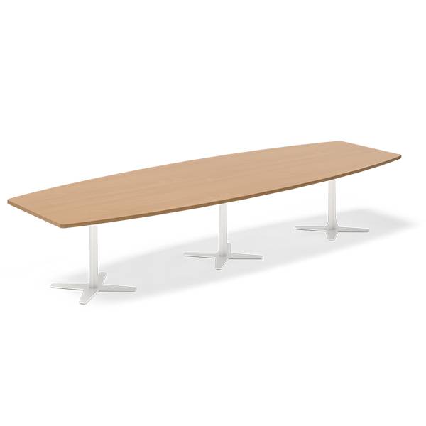 Office konferencebord bådformet 380x120cm bøg med hvid stel