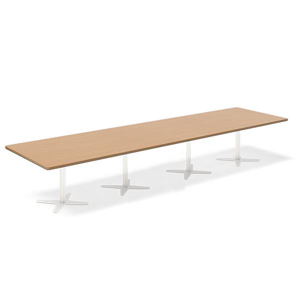 Office konferencebord rektangulært 440x120cm bøg med hvidt stel