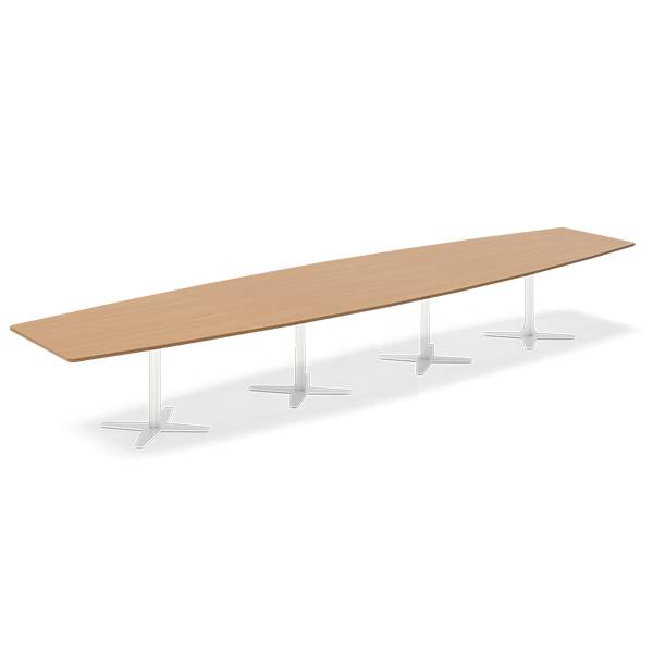 Office konferencebord bådformet 500x120cm bøg med hvid stel