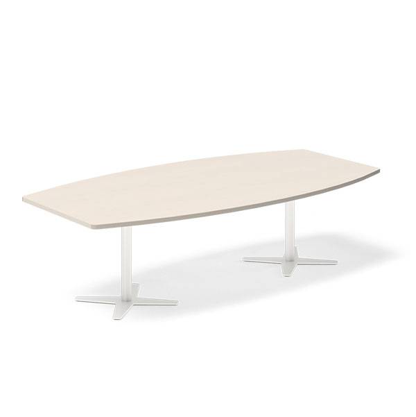 Office konferencebord bådformet 260x120cm birk med hvid stel