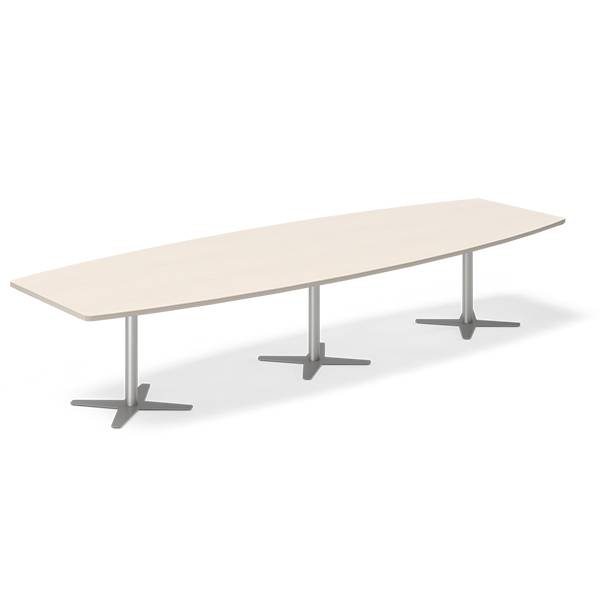 Office konferencebord bådformet 380x120cm birk med sølv stel