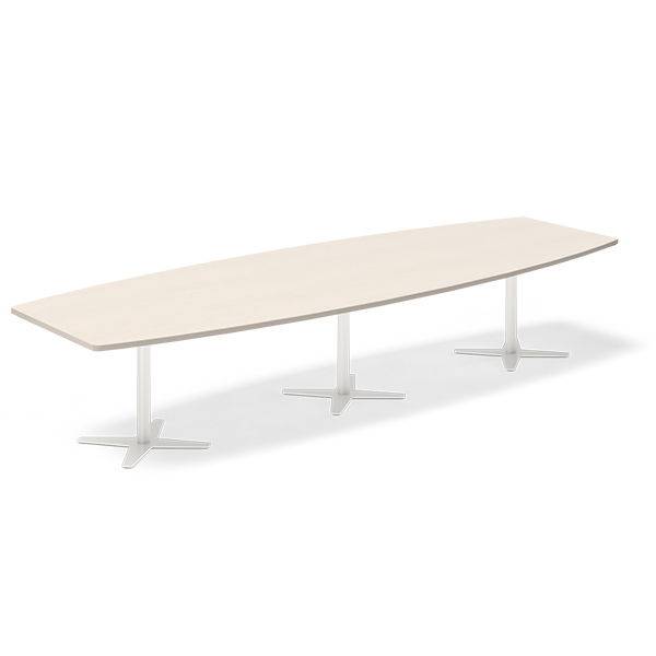 Office konferencebord b&aring;dformet 380x120cm birk med hvid stel