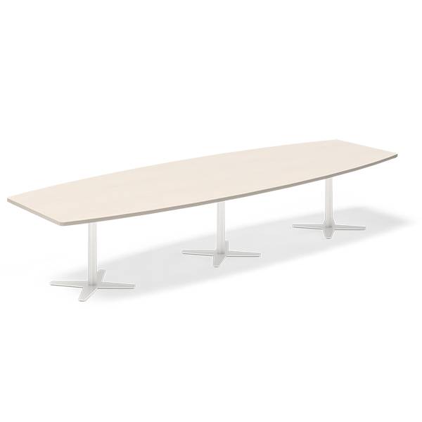 Office konferencebord b&aring;dformet 380x120cm birk med hvid stel