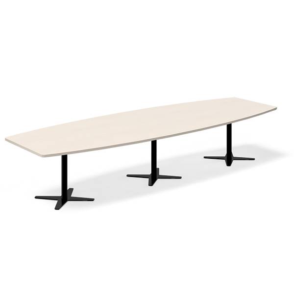 Office konferencebord bådformet 380x120cm birk med sort stel