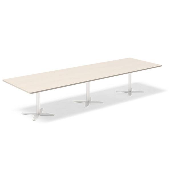 Office konferencebord rektangul&aelig;rt 380x120cm birk med hvidt stel