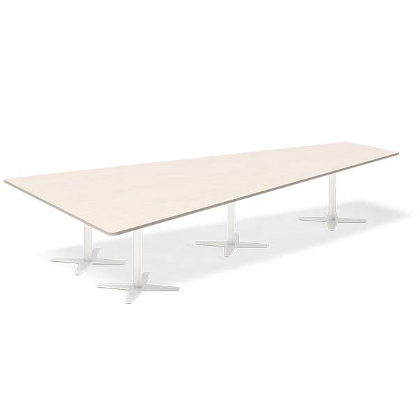Office konferencebord trapezformet 380x199cm Birk med hvidt stel