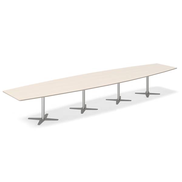 Office konferencebord bådformet 500x120cm birk med sølv stel