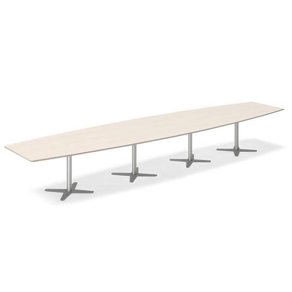Office konferencebord b&aring;dformet 500x120cm birk med s&oslash;lv stel