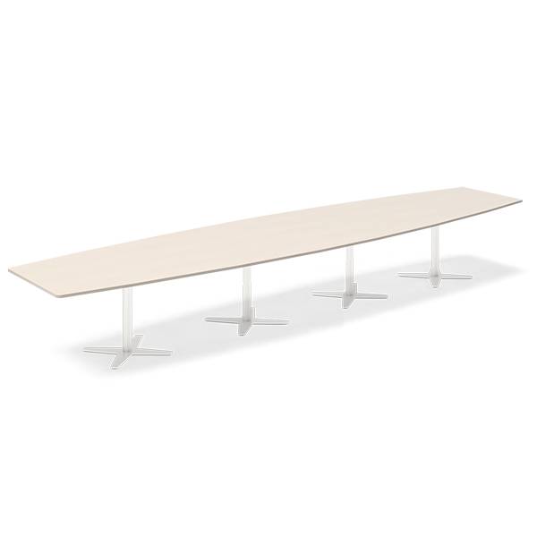 Office konferencebord bådformet 500x120cm birk med hvid stel