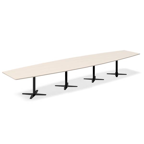 Office konferencebord bådformet 500x120cm birk med sort stel