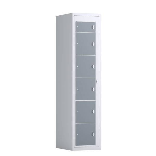 Tøjudleveringsskab 1x6 rum med greb til hængelås, med lige tag og antracitgrå døre