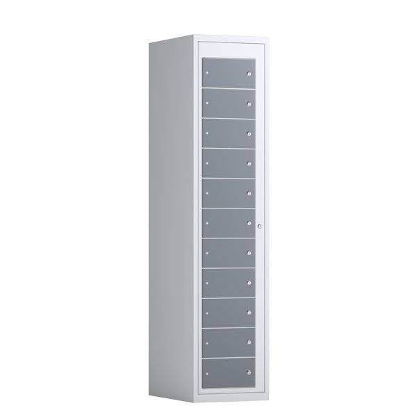 Tøjudleveringsskab 1x11 rum med cylinderlås, med lige tag og antracitgrå døre