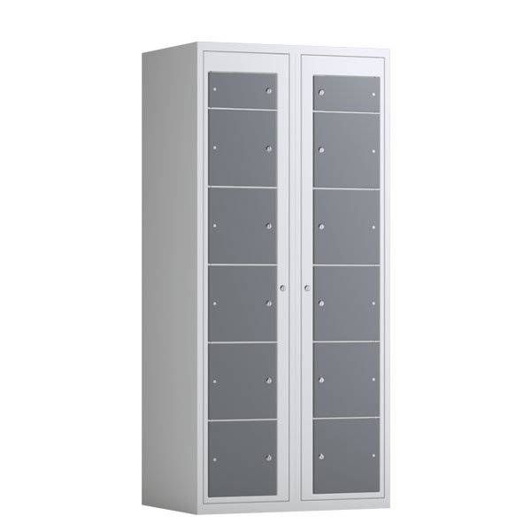 T&oslash;judleveringsskab 2x6 rum med greb til h&aelig;ngel&aring;s, med lige tag og antracitgr&aring; d&oslash;re