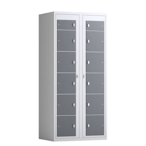 T&oslash;judleveringsskab 2x6 rum med cylinderl&aring;s, med lige tag og antracitgr&aring; d&oslash;re