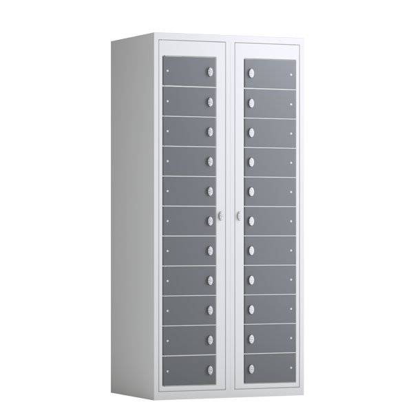 Tøjudleveringsskab 2x11 rum med greb til hængelås, med lige tag og antracitgrå døre