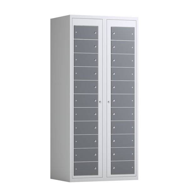 Tøjudleveringsskab 2x11 rum med cylinderlås, med lige tag og antracitgrå døre