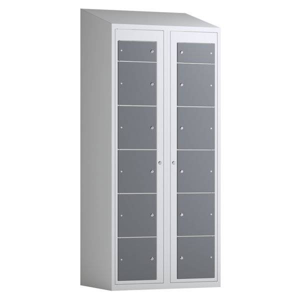 T&oslash;judleveringsskab 2x6 rum med cylinderl&aring;s, med skr&aring;t tag og antracitgr&aring; d&oslash;re