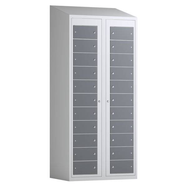 T&oslash;judleveringsskab 2x11 rum med cylinderl&aring;s, med skr&aring;t tag og antracitgr&aring; d&oslash;re