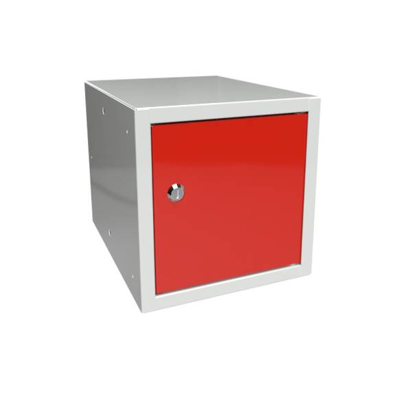 Opbevaringsboks med cylinderl&aring;s 27x27x35cm r&oslash;d st&aring;ld&oslash;r