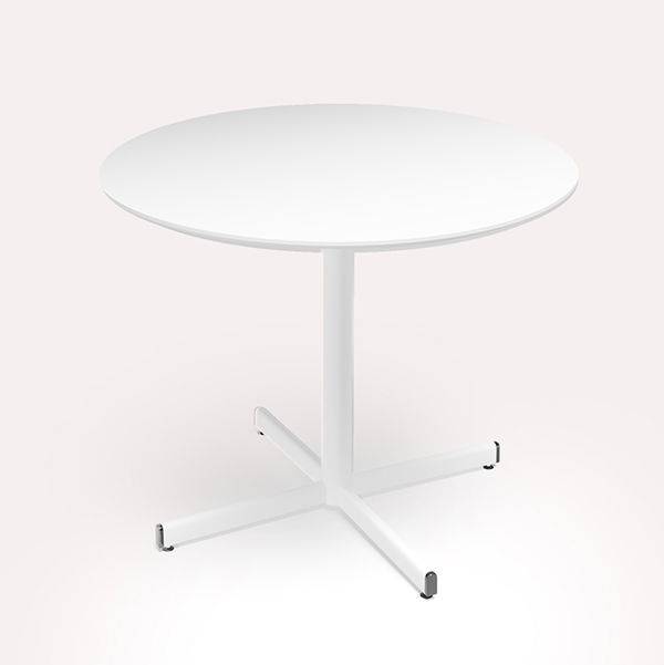 Cruzo konferencebord &Oslash;120cm i hvid laminat med hvidt stel